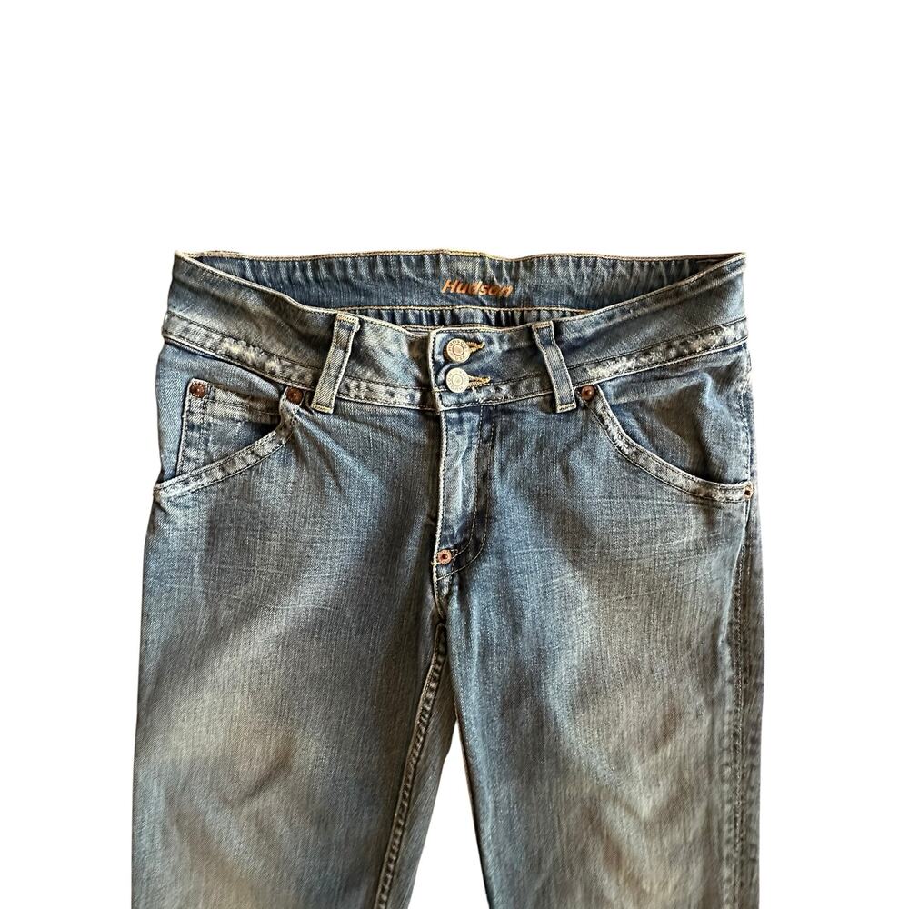 VTG Hudson Y2K Low Rise Bootcut Flap Pocket Light Wash Jeans Size 30 Made in USA - Picture 3 of 12